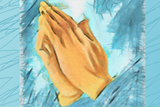 Color pencil drawing of hands held together in prayer.